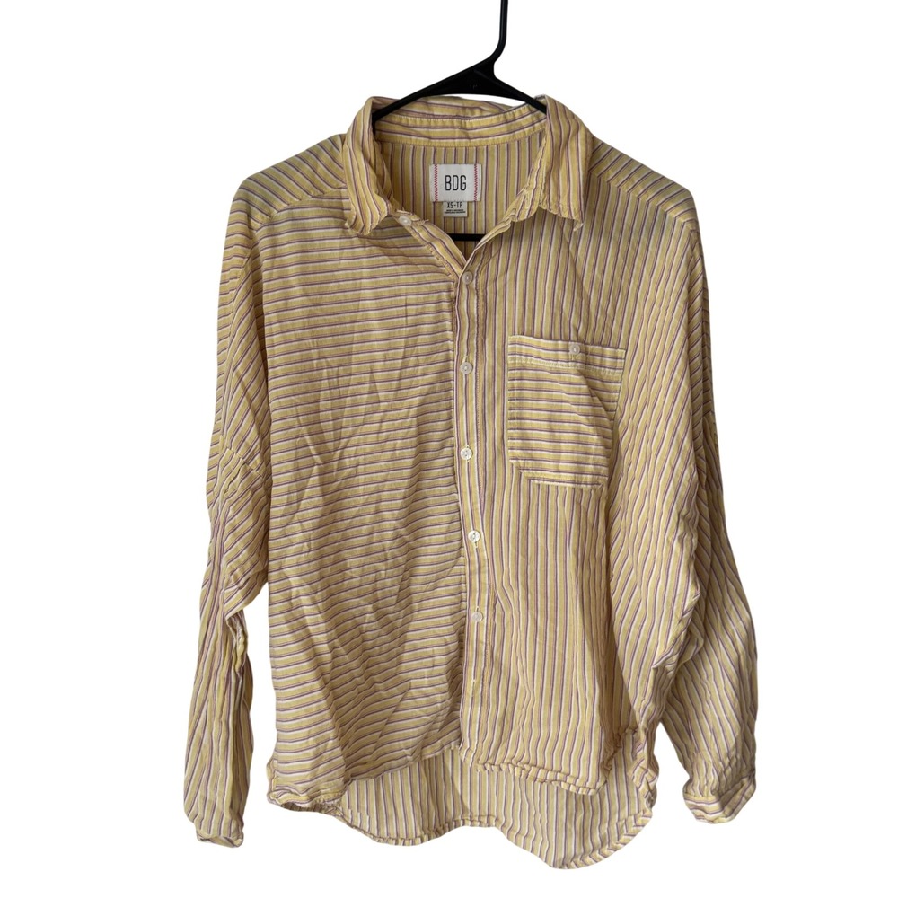 BDG Urban Outfitters Striped Oversized Button Down Shirt Yellow Purple XS